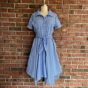 Blue Asymmetrical High-Low Shirt Dress
